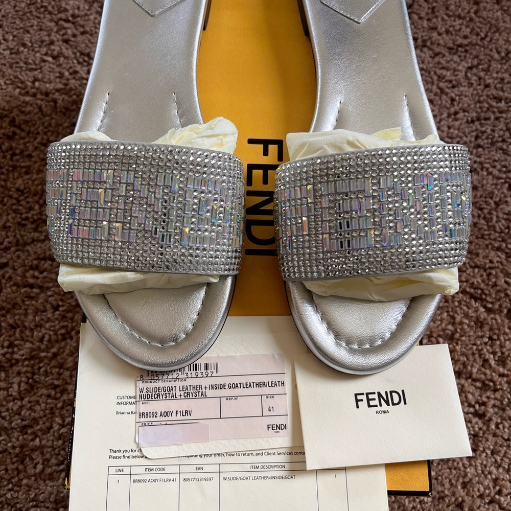Fendi Silver Crystal Embellished Sandals